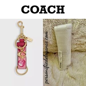 NEW Coach Cherry Print Flower Pink Bright Violet Trigger Snap Bag Charm Keychain